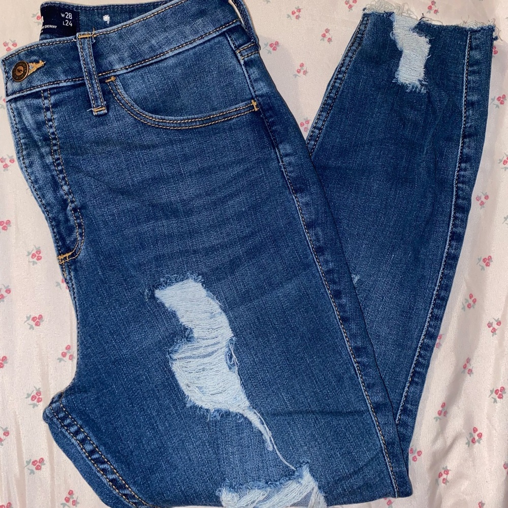 Hollister Blue Skinny Jeans with Distressed Details